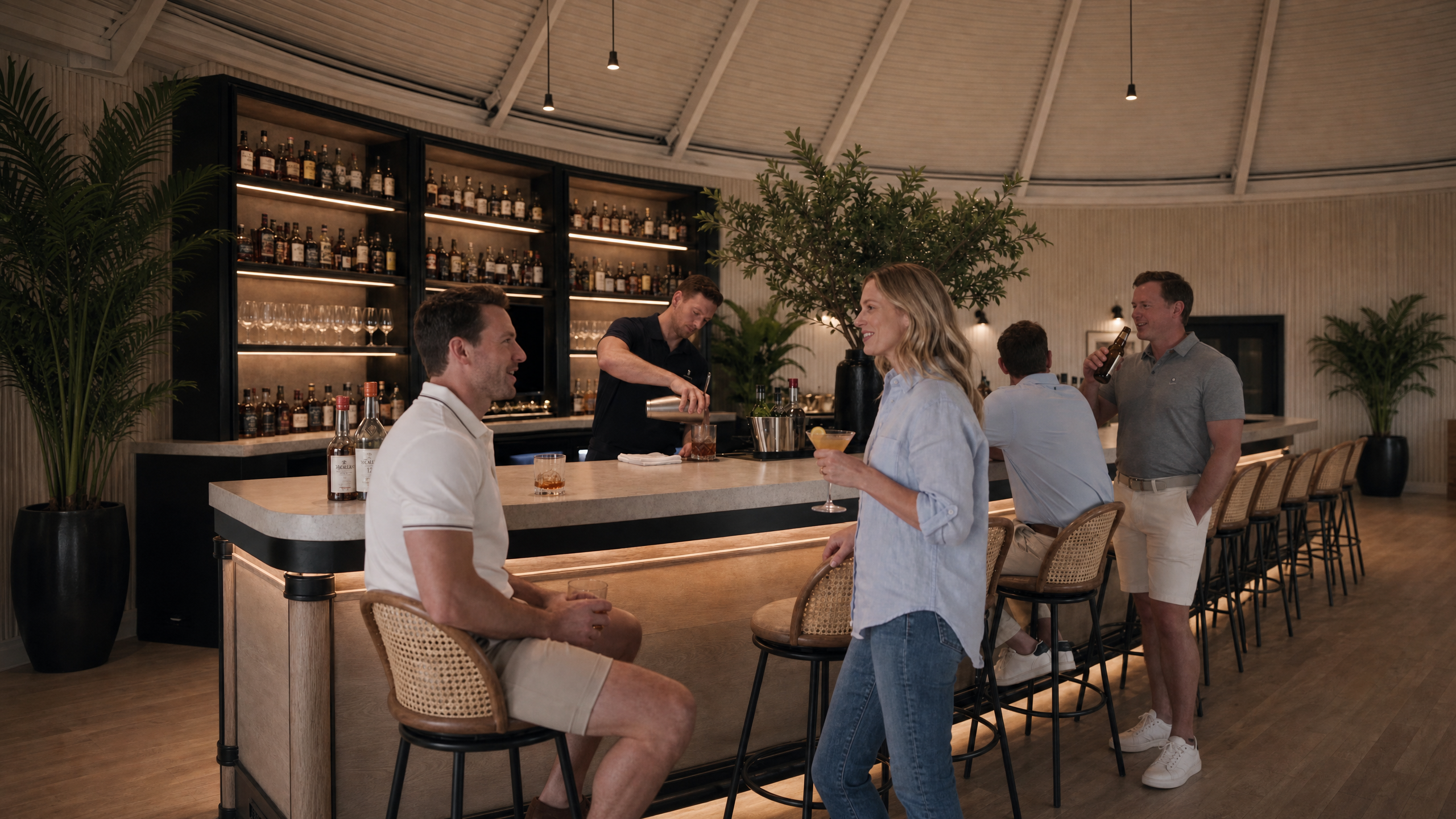 Members seated at the warmly lit bar at The Nest