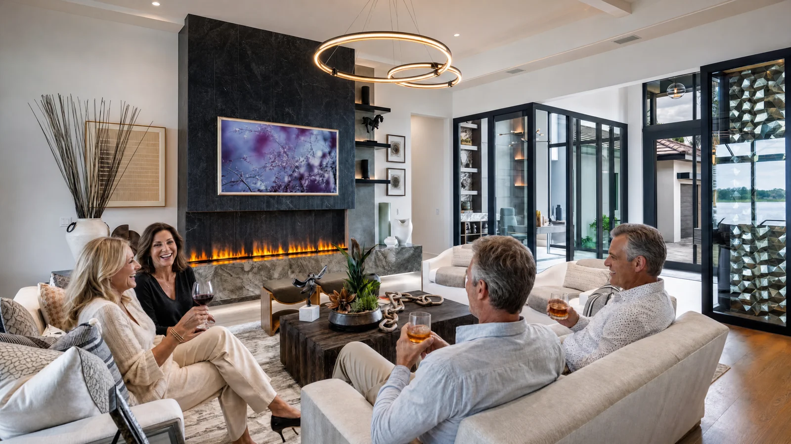 Friends gathered in a spacious living room
