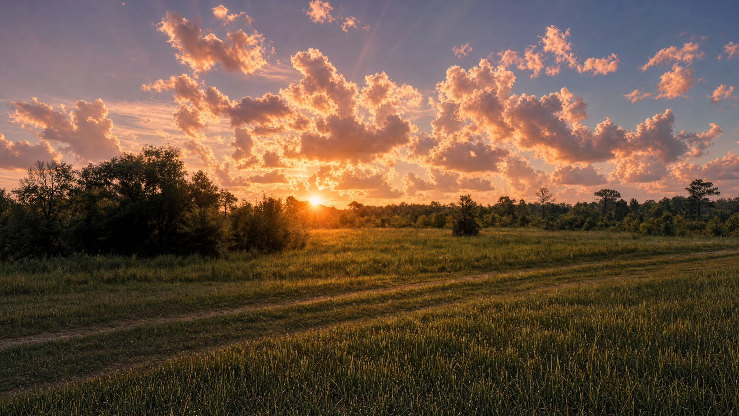 Open grassland at Soleta beneath a sunset sky